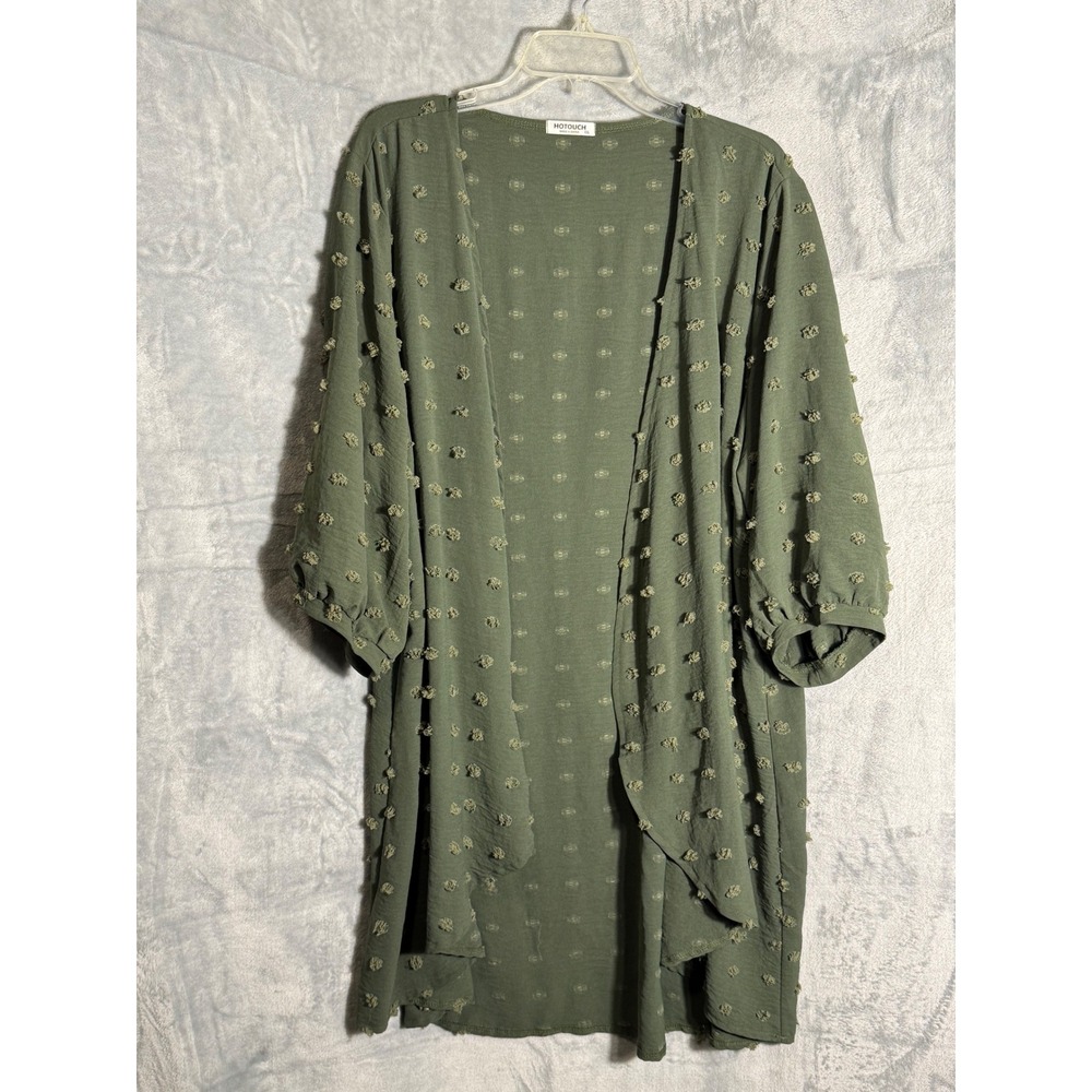 HOTOUCH Womens‎ XXL Olive Green Pom Pom Textured Open Front Cardigan Kimono